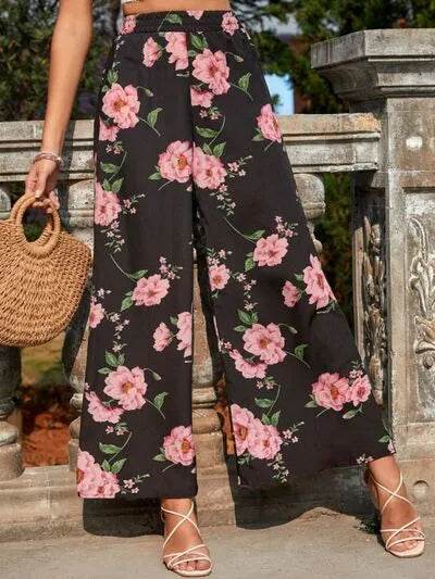 Printed Elastic Waist Wide Leg Pants - Bona Fide Fashion