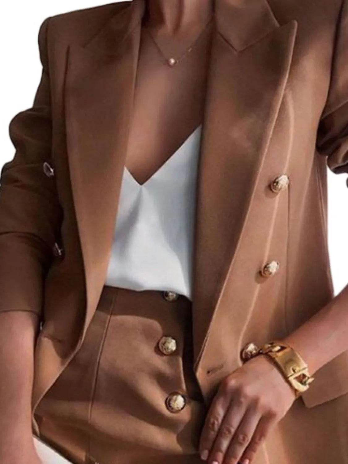 Lapel Collar Long Sleeve Blazer and Shorts Set - Bona Fide Fashion