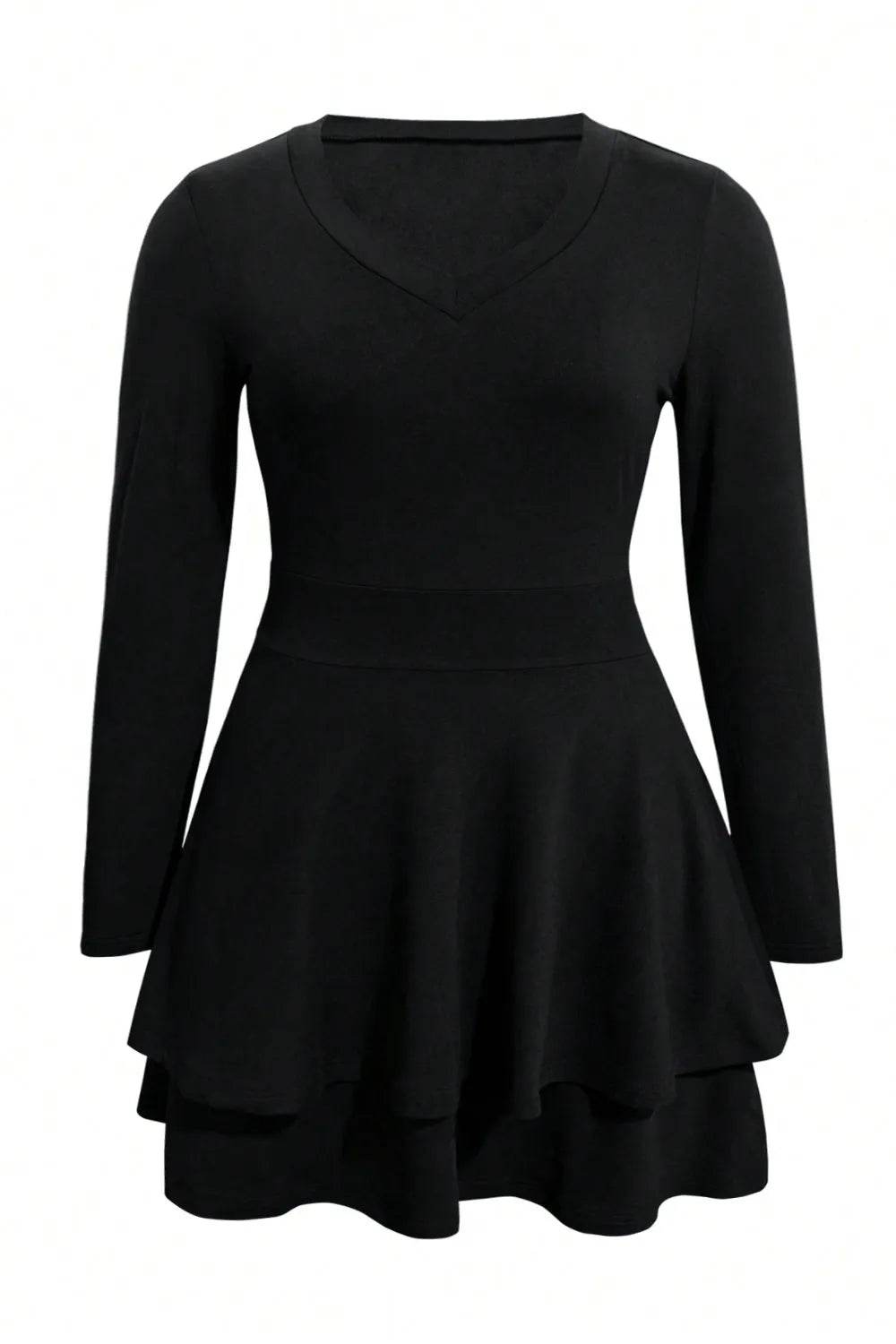 Plus Size Layered V-Neck Long Sleeve Mini Dress - Bona Fide Fashion