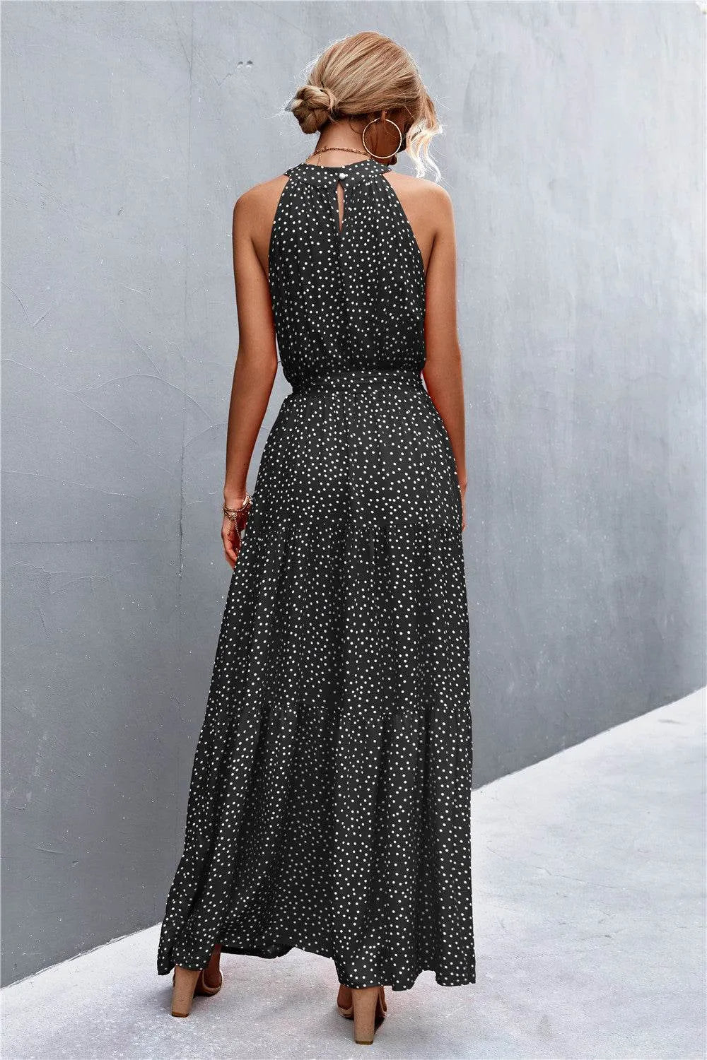 Printed Sleeveless Tie Waist Maxi Dress - Bona Fide Fashion