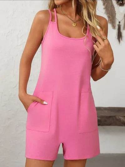 Mandy Scoop Neck Spaghetti Strap Romper with Pockets - Bona Fide Fashion