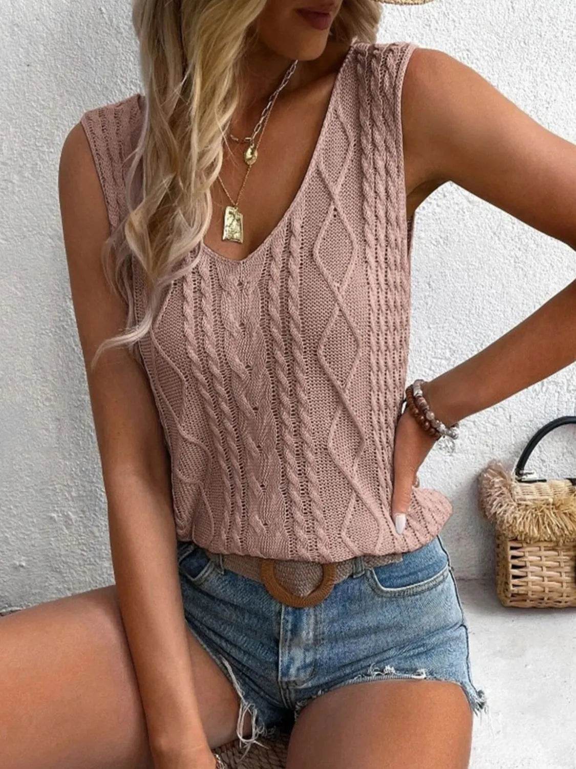 Cable-Knit V-Neck Sweater Vest - Bona Fide Fashion