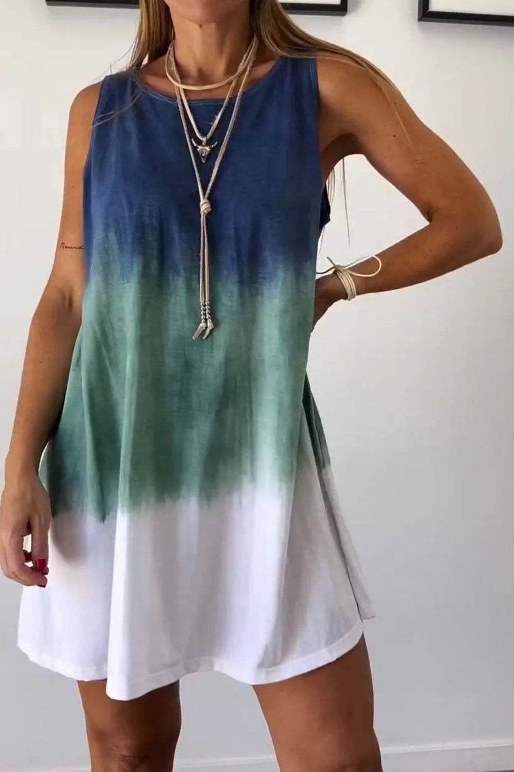 Full Size Tie-Dye Sleeveless Mini Tank Dress Plus Size - Bona Fide Fashion