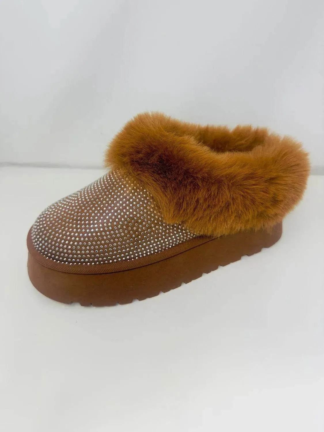 WILD DIVA Embellished Faux Fur Platform Booties - Bona Fide Fashion