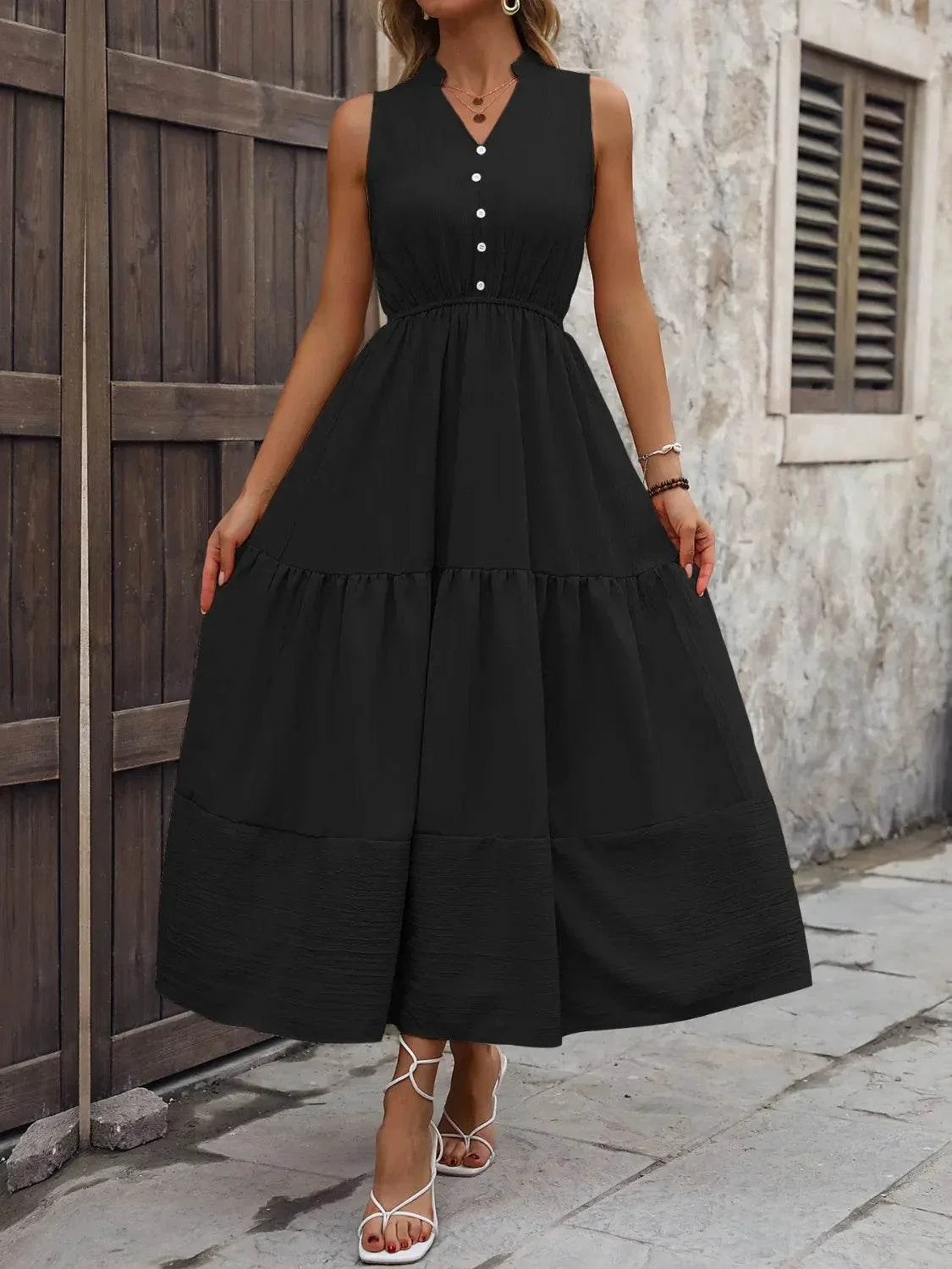 Notched Sleeveless Maxi Tank Dress - Bona Fide Fashion