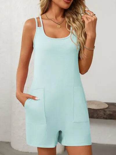 Mandy Scoop Neck Spaghetti Strap Romper with Pockets - Bona Fide Fashion
