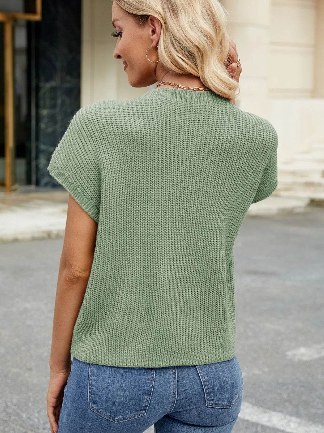 Round Neck Short Sleeve Sweater - Bona Fide Fashion