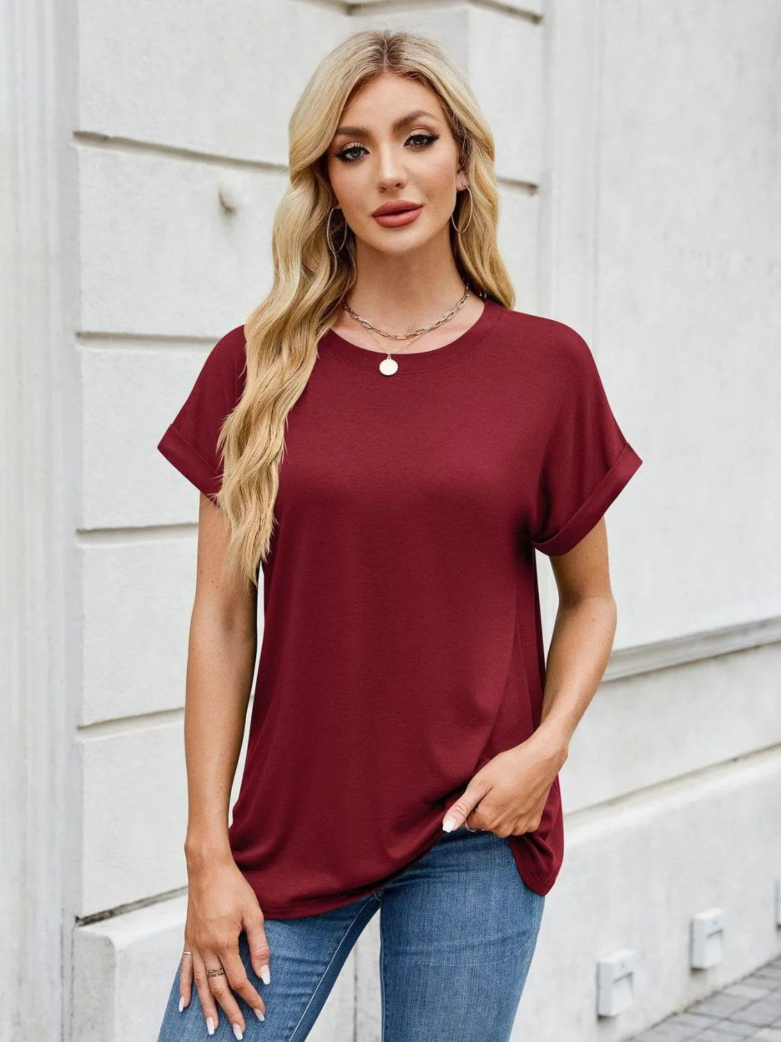Florira Round Neck Short Sleeve T-Shirt - Bona Fide Fashion
