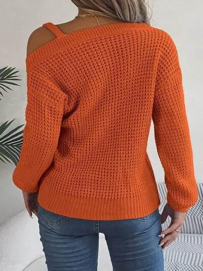 Asymmetrical Neck Long Sleeve Sweater - Bona Fide Fashion