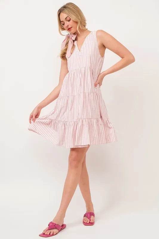 Lime 'N' Chili Striped Sleeveless V-Neck Tiered Dress - Bona Fide Fashion