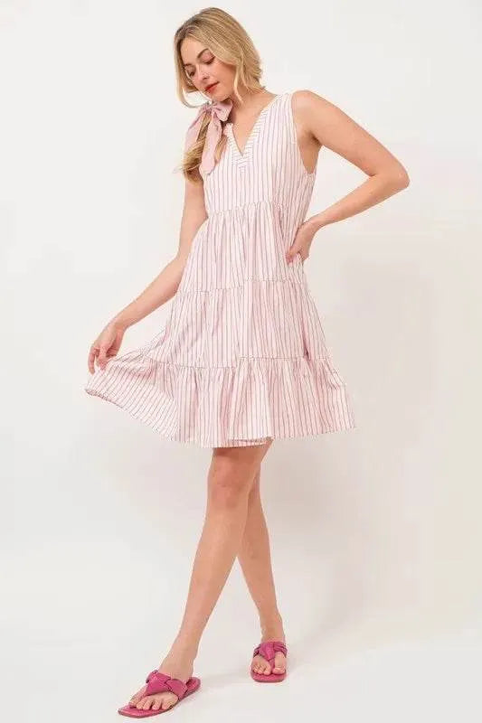Lime 'N' Chili Striped Sleeveless V-Neck Tiered Dress - Bona Fide Fashion