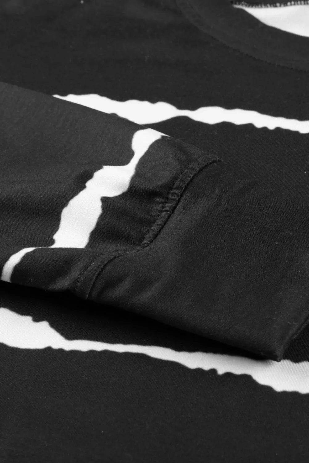 Slit Contrast Striped Round Neck Long Sleeve T-Shirt - Bona Fide Fashion