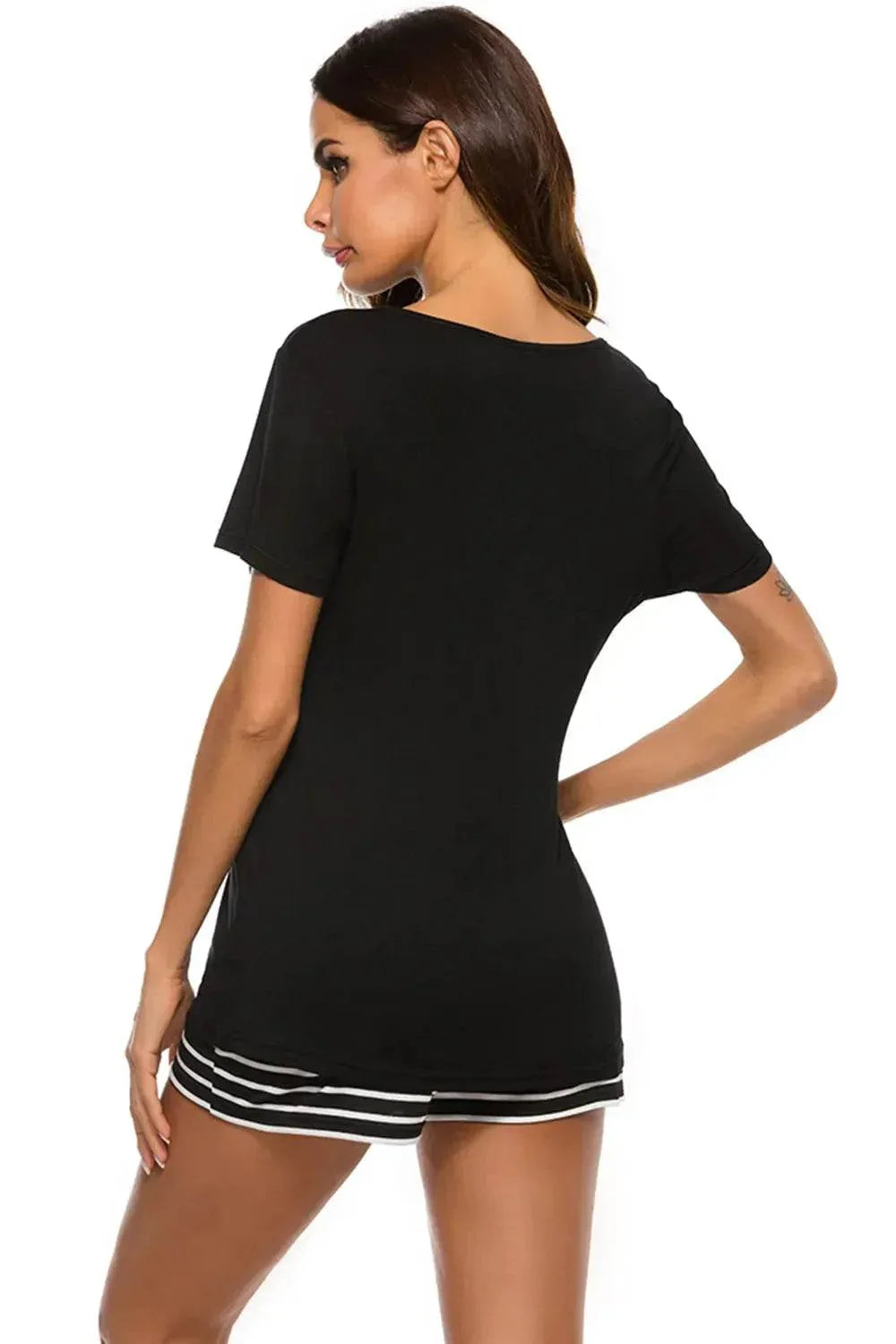 Graphic Round Neck and Striped Shorts Lounge Set - Bona Fide Fashion