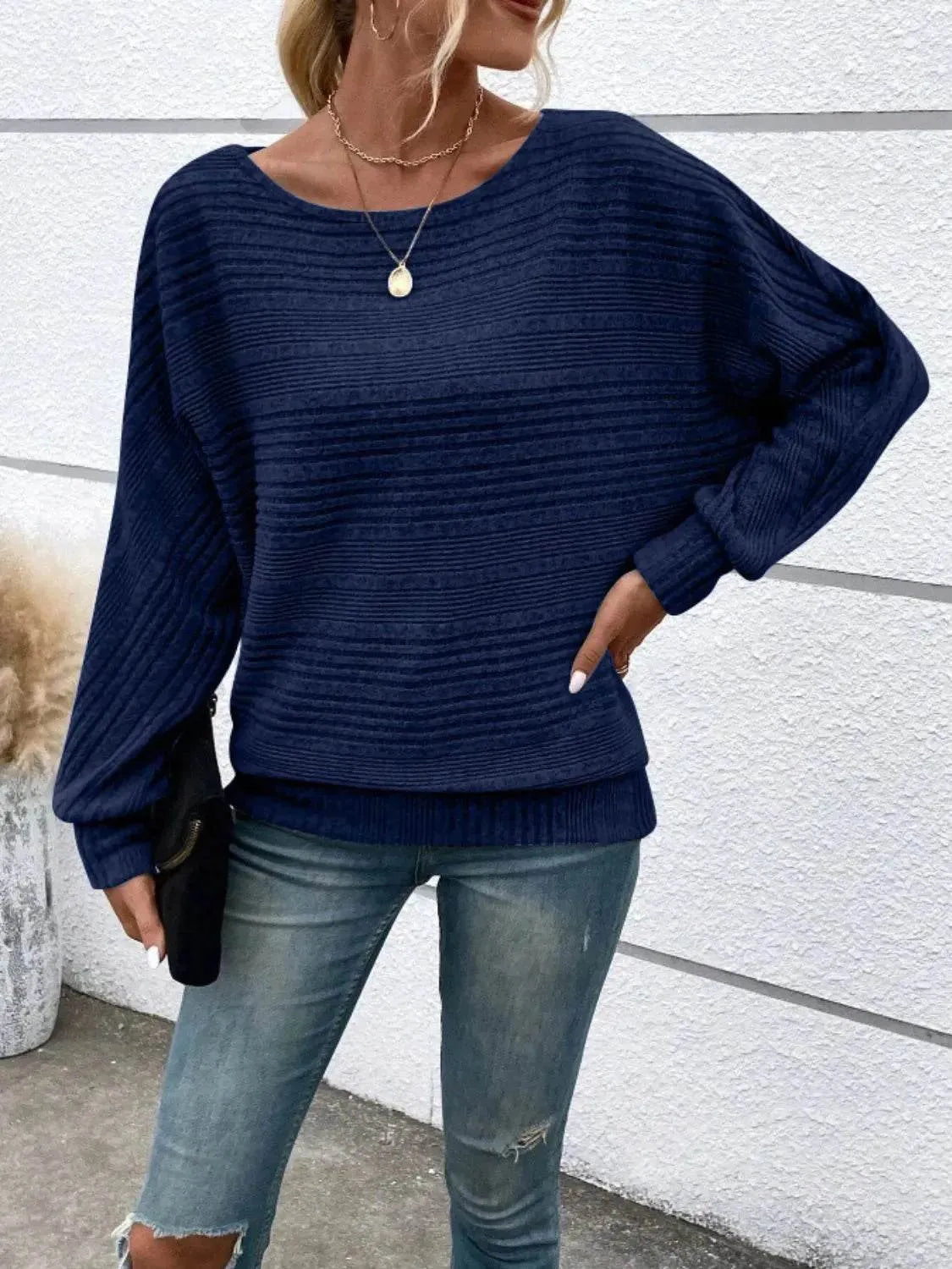 Full Size Round Neck Long Sleeve Top - Bona Fide Fashion