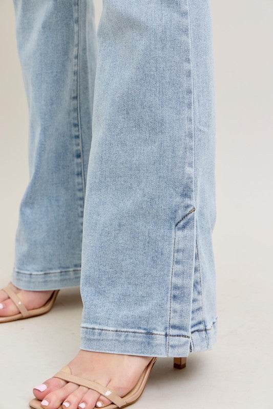 Judy Blue Full Size Tummy Control Vintage Wash Side Slit Slim Boot Jeans Plus Size - Bona Fide Fashion