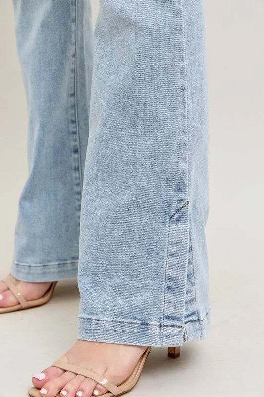Judy Blue Full Size Tummy Control Vintage Wash Side Slit Slim Boot Jeans Plus Size - Bona Fide Fashion