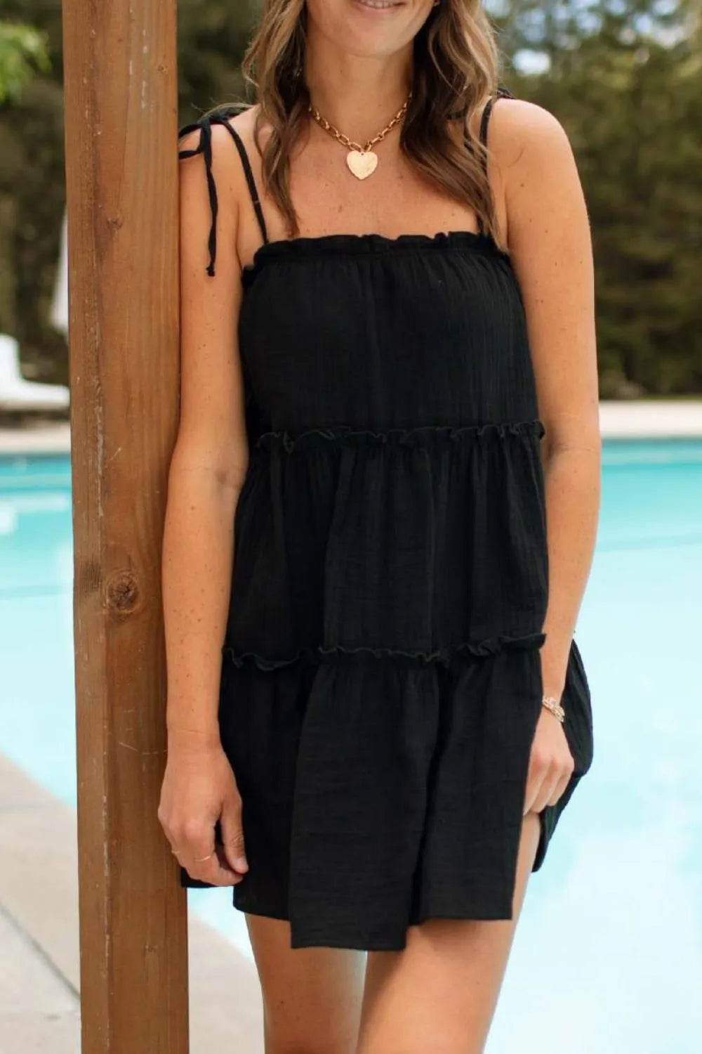 Frill Square Neck Mini Cami Dress - Bona Fide Fashion