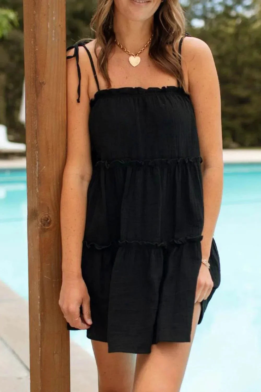 Frill Square Neck Mini Cami Dress - Bona Fide Fashion