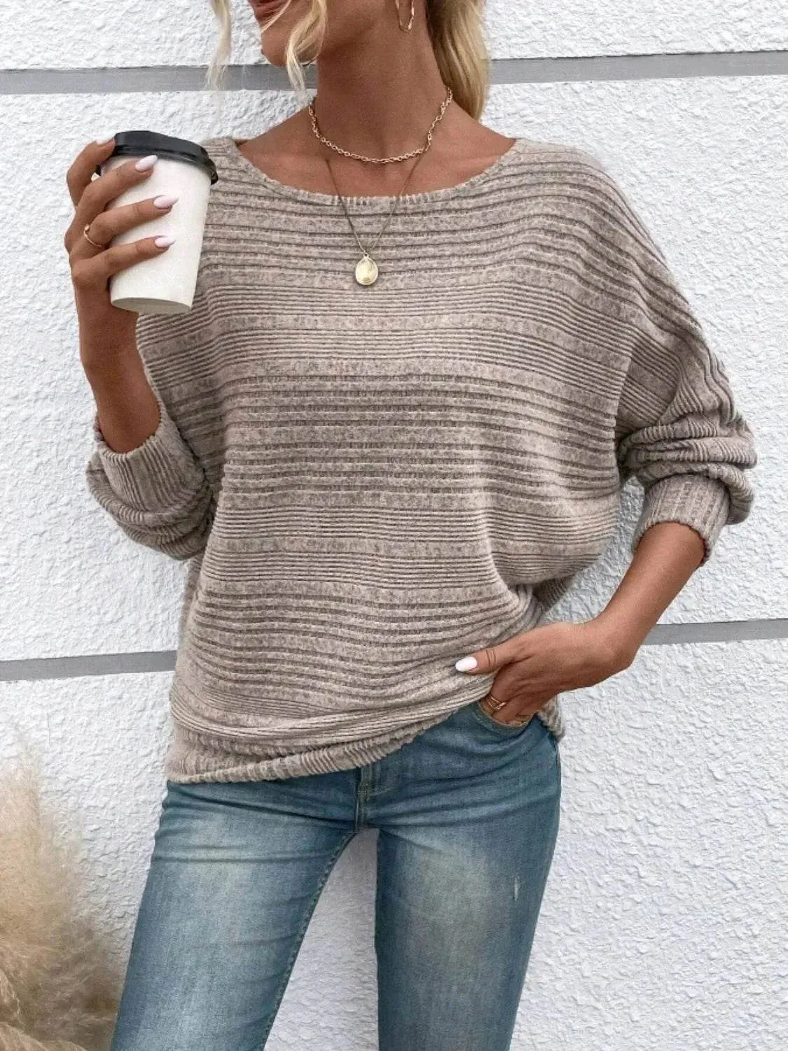 Full Size Round Neck Long Sleeve Top - Bona Fide Fashion