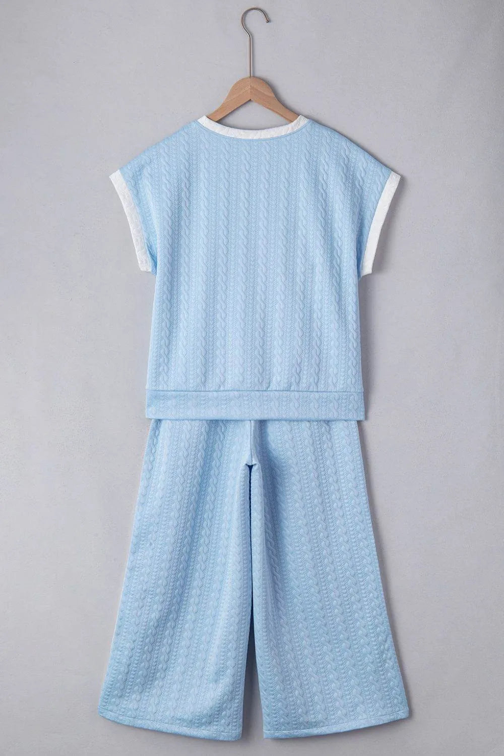 Textured Contrast Edge Top and High Waist Pants Set – Chic 2-Piece Outfit for Women - Bona Fide Fashion