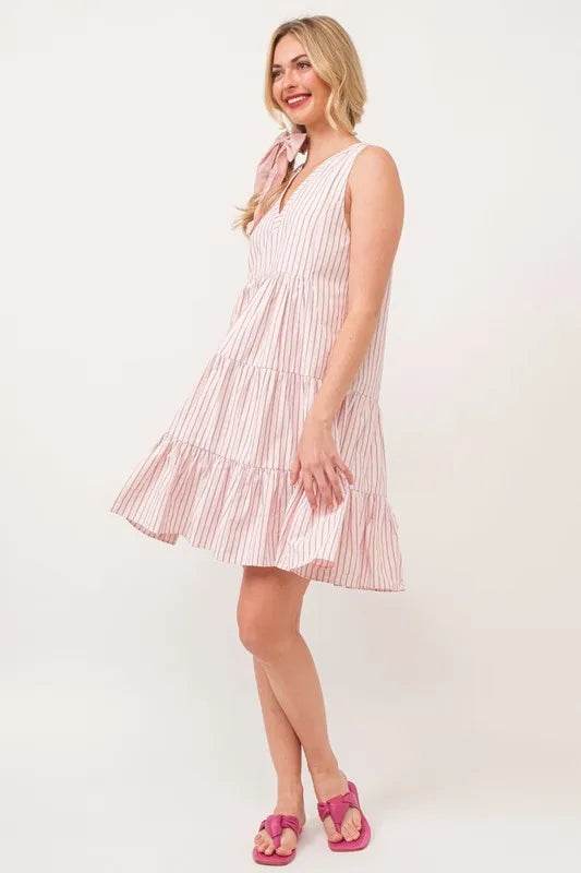 Lime 'N' Chili Striped Sleeveless V-Neck Tiered Dress - Bona Fide Fashion