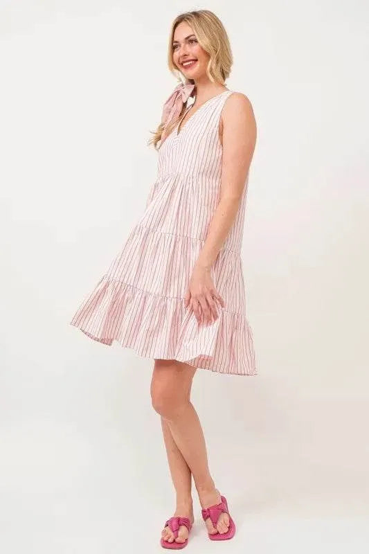 Lime 'N' Chili Striped Sleeveless V-Neck Tiered Dress - Bona Fide Fashion