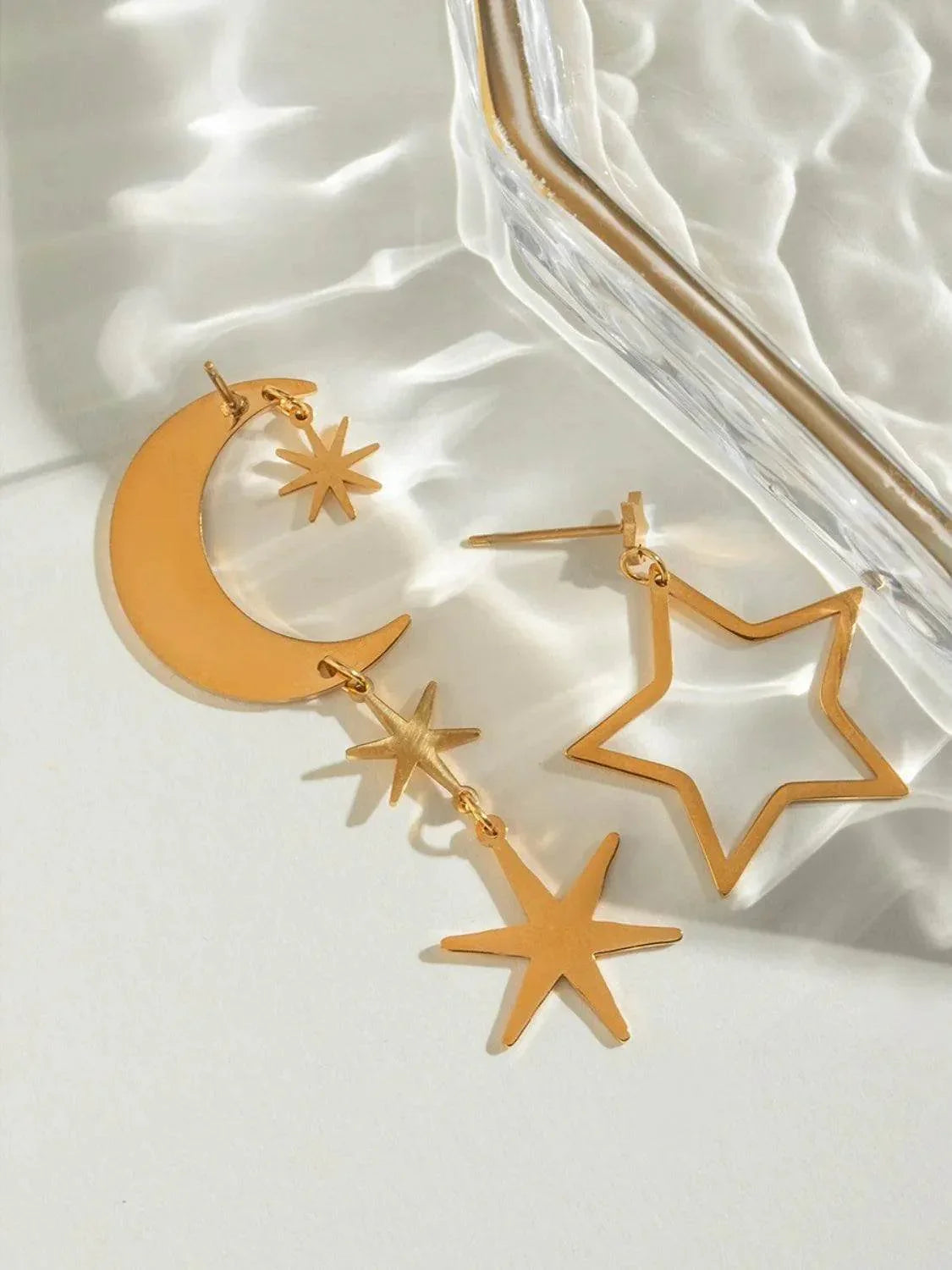 18K Gold-Plated Moon & Star Dangle Earrings - Bona Fide Fashion