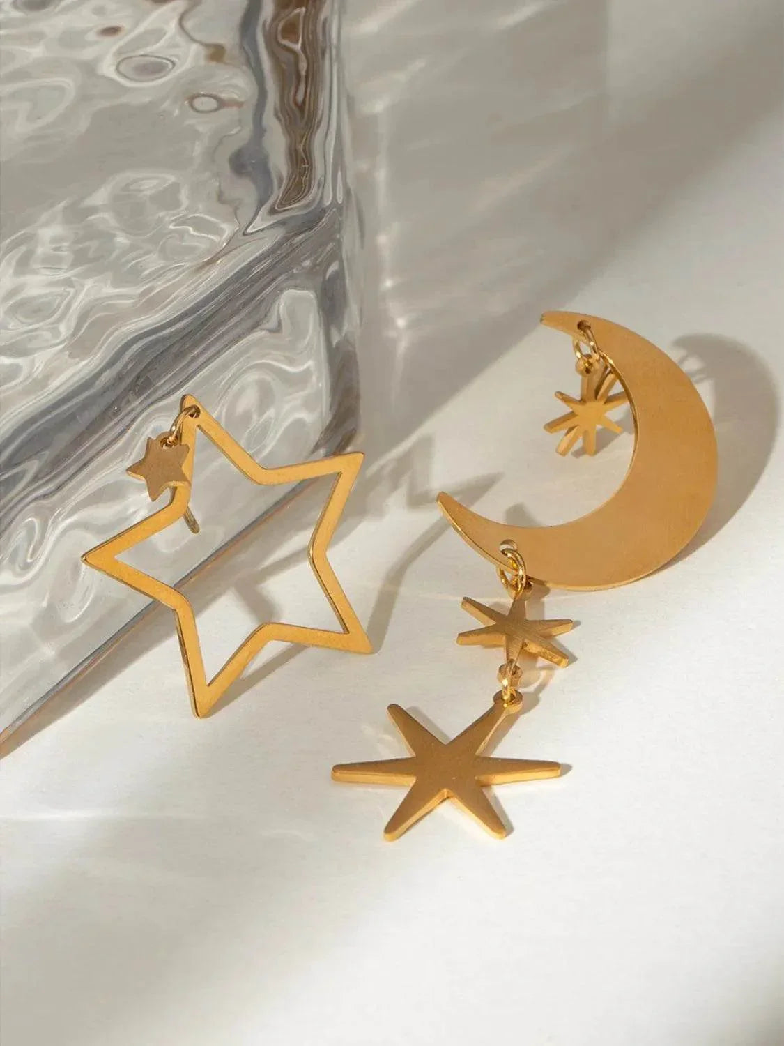 18K Gold-Plated Moon & Star Dangle Earrings - Bona Fide Fashion