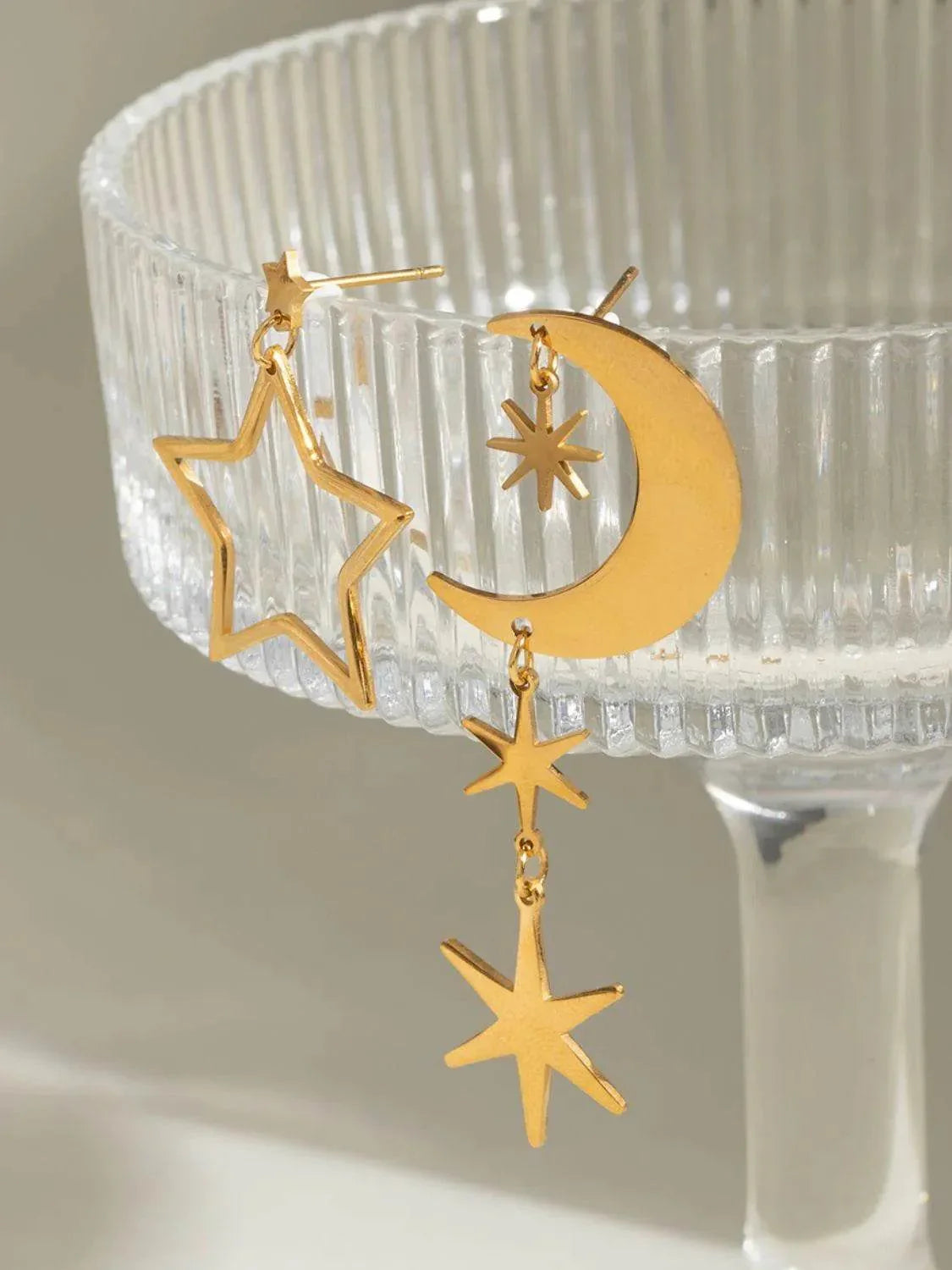 18K Gold-Plated Moon & Star Dangle Earrings - Bona Fide Fashion