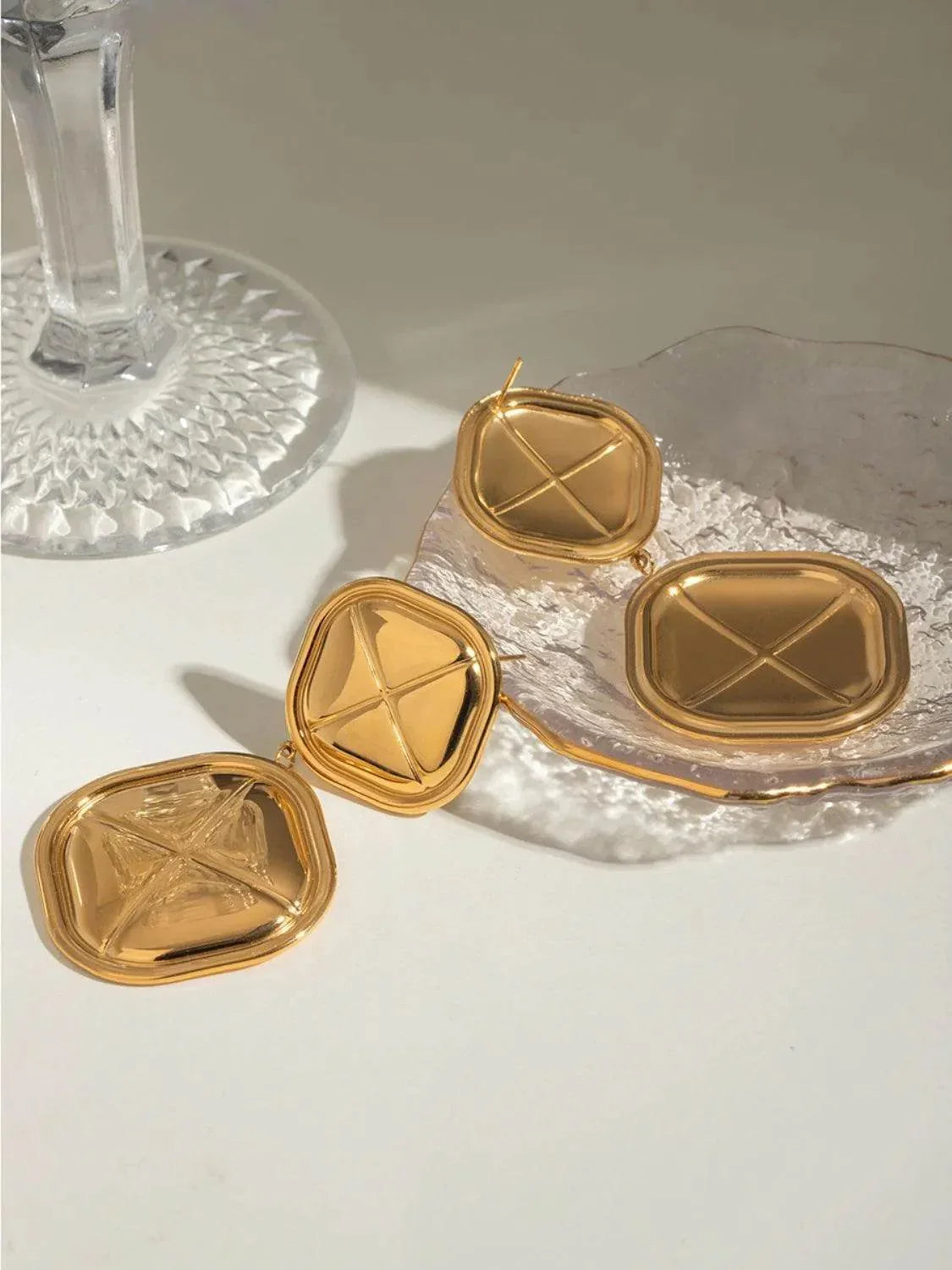 18K Gold-Plated Stainless Steel Square Earrings - Bona Fide Fashion