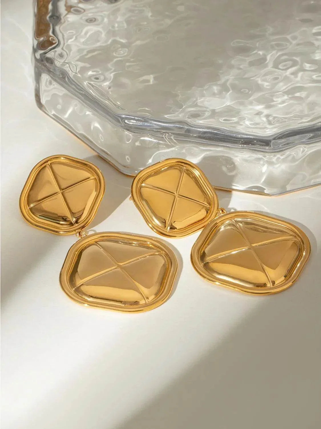 18K Gold-Plated Stainless Steel Square Earrings - Bona Fide Fashion
