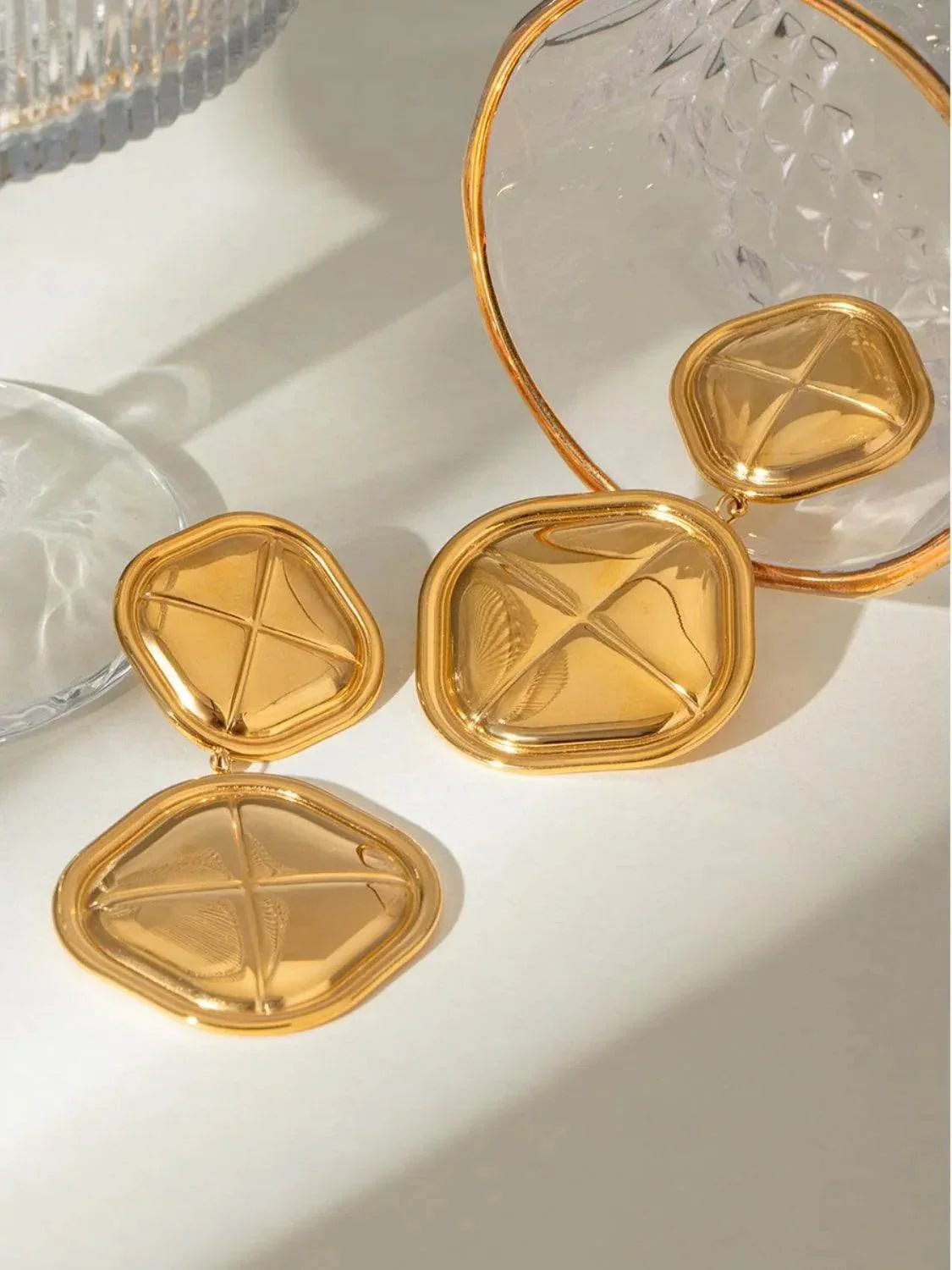 18K Gold-Plated Stainless Steel Square Earrings - Bona Fide Fashion