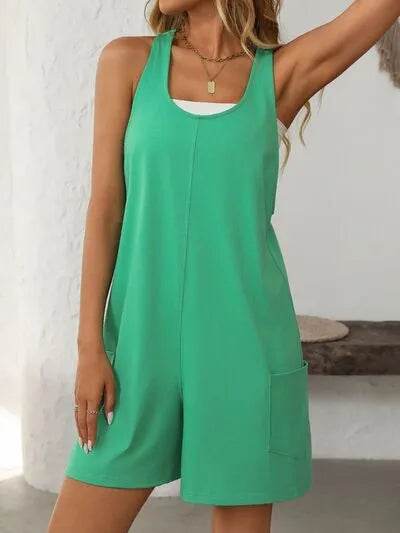 Mandy Pocketed Racerback Wide Strap Romper - Bona Fide Fashion