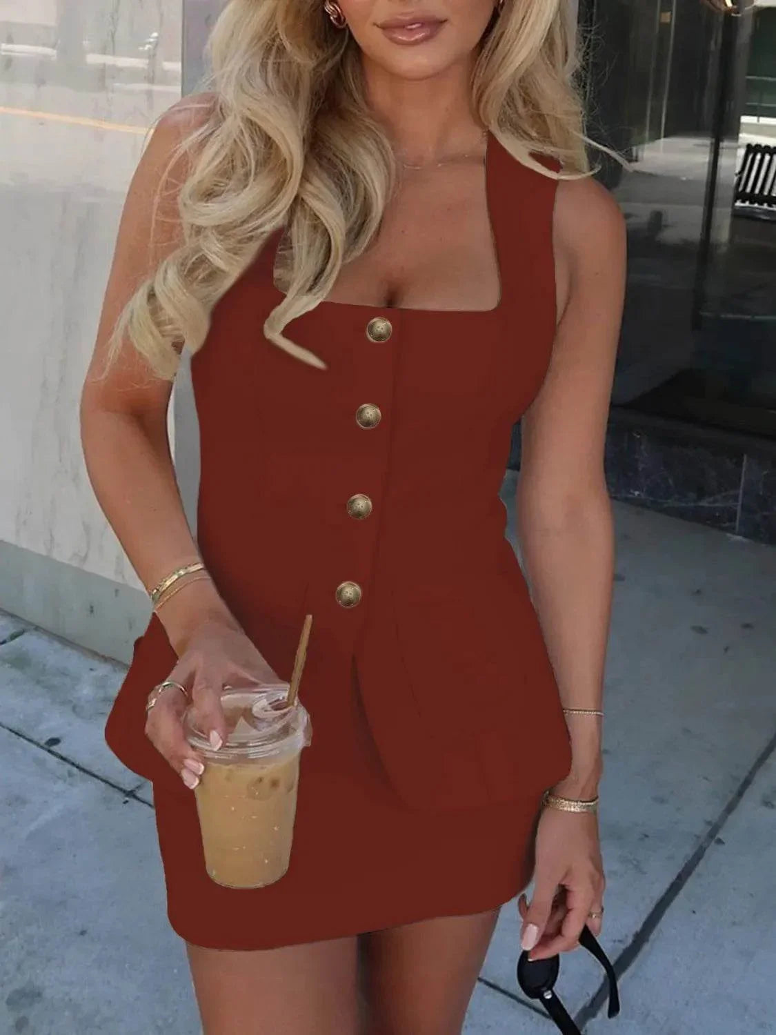 Square Neck Tank and Skirt Set - Bona Fide Fashion