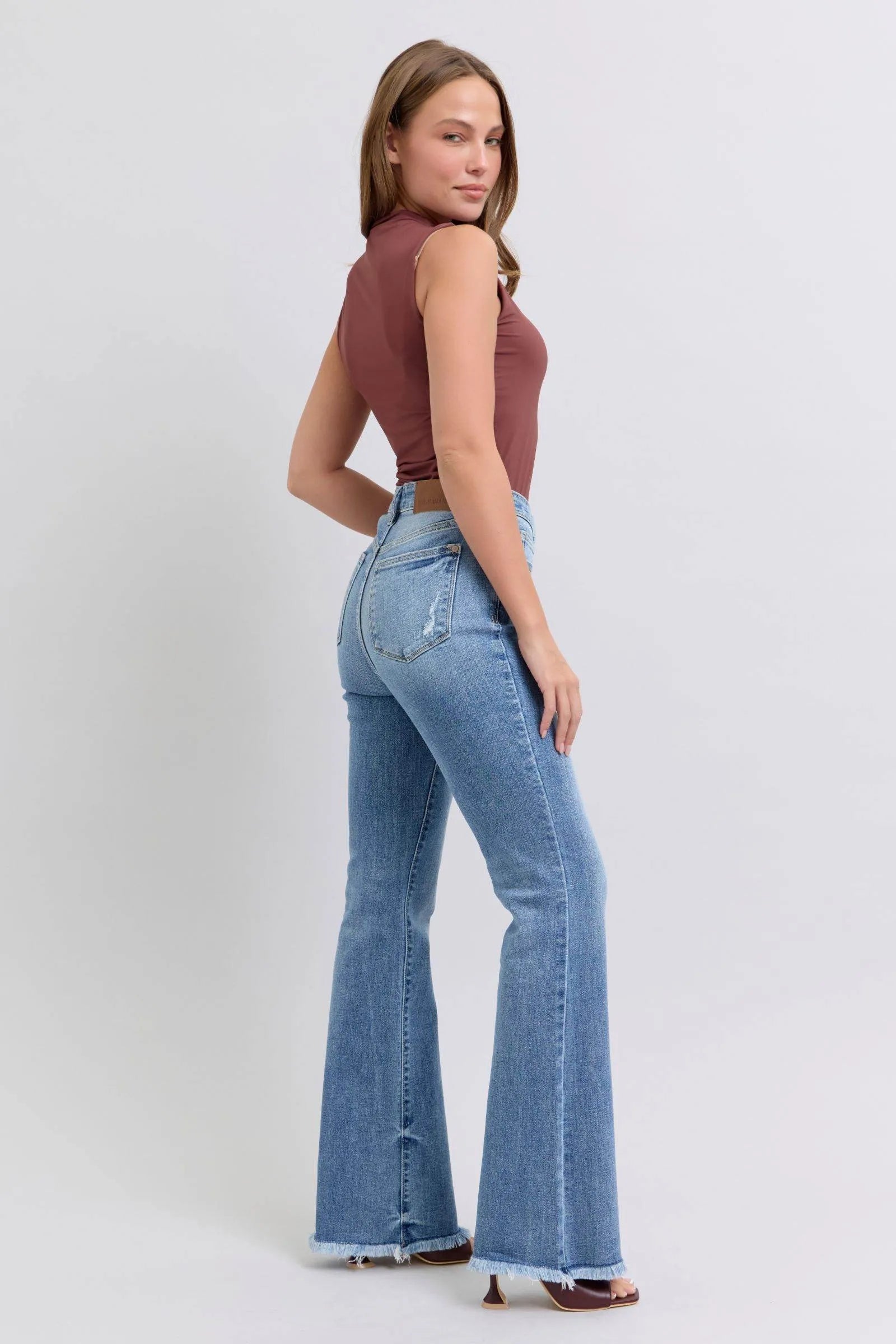 Judy Blue Full Size Raw Hem High Rise Bootcut Jeans - Bona Fide Fashion