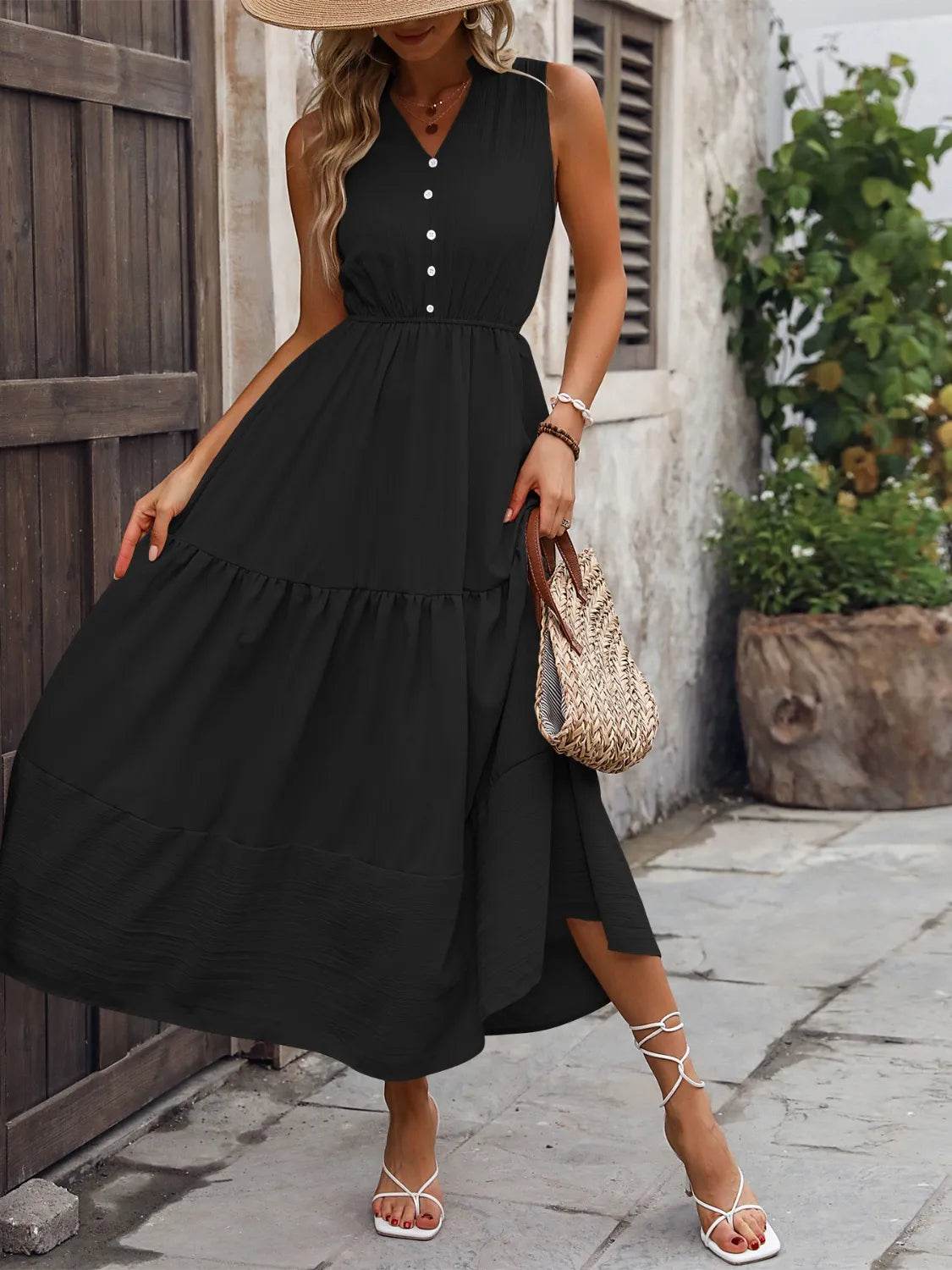Notched Sleeveless Maxi Tank Dress - Bona Fide Fashion
