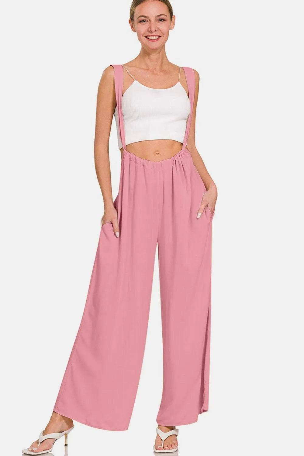 Bona Fide Fashion - Pocketed Wide Strap Wide Leg Overalls - Women Fashion - Bona Fide Fashion