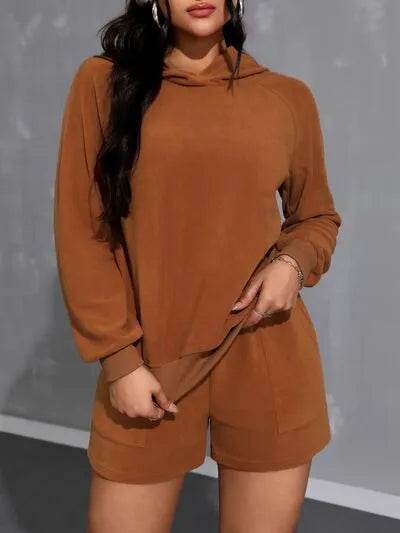 Long Sleeve Hoodie and Pocketed Shorts Set - Bona Fide Fashion