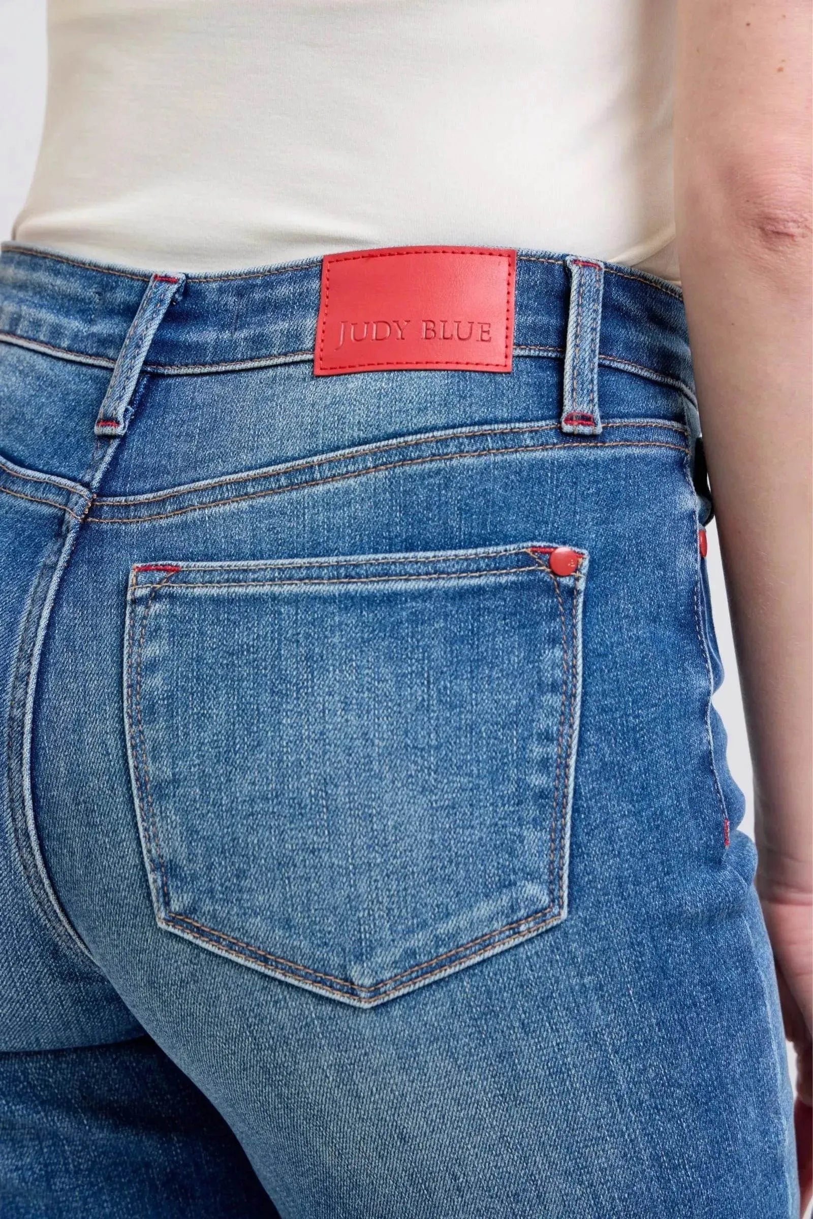 Judy Blue Full Size Plaid Print Cuff Straight Leg Jeans with Pockets - Bona Fide Fashion