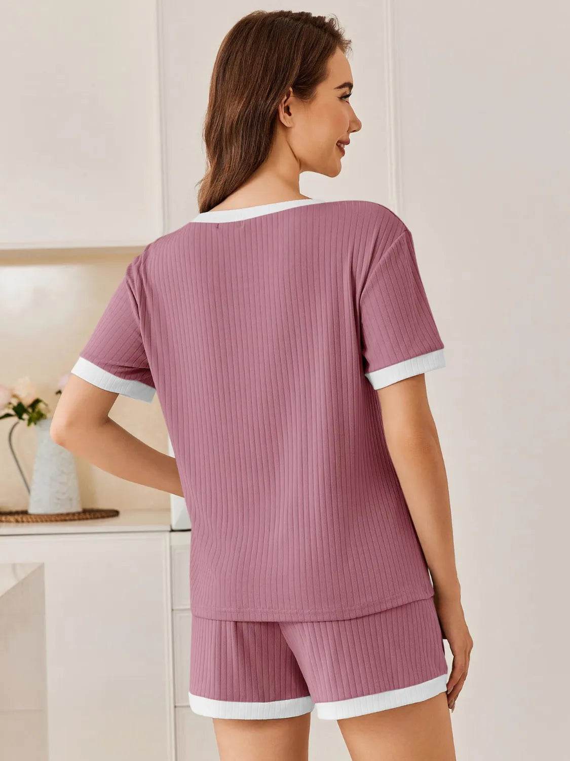 Ribbed Short Sleeve Top and Shorts Set - Bona Fide Fashion