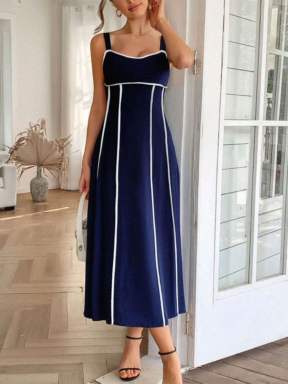 Contrast Wide Strap Midi Cami Dress - Bona Fide Fashion