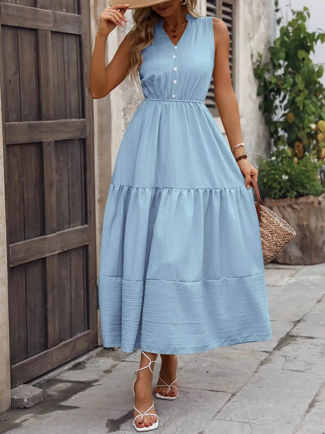 Notched Sleeveless Maxi Tank Dress - Bona Fide Fashion