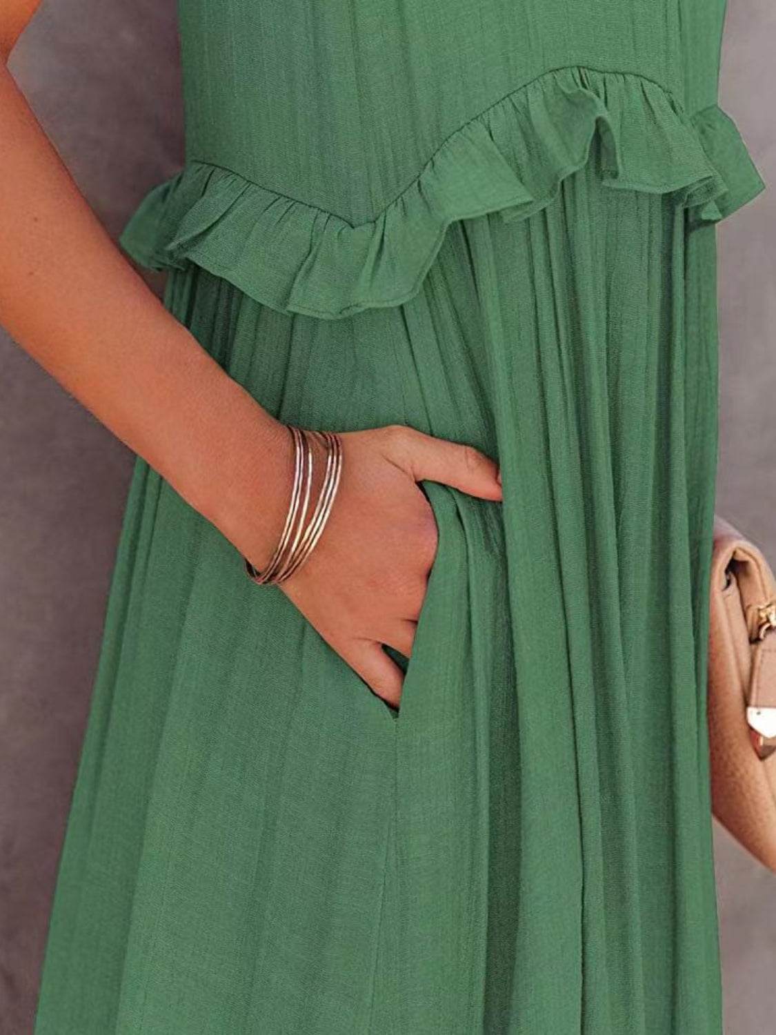 Ruffled Sleeveless Tiered Maxi Dress with Pockets - Bona Fide Fashion