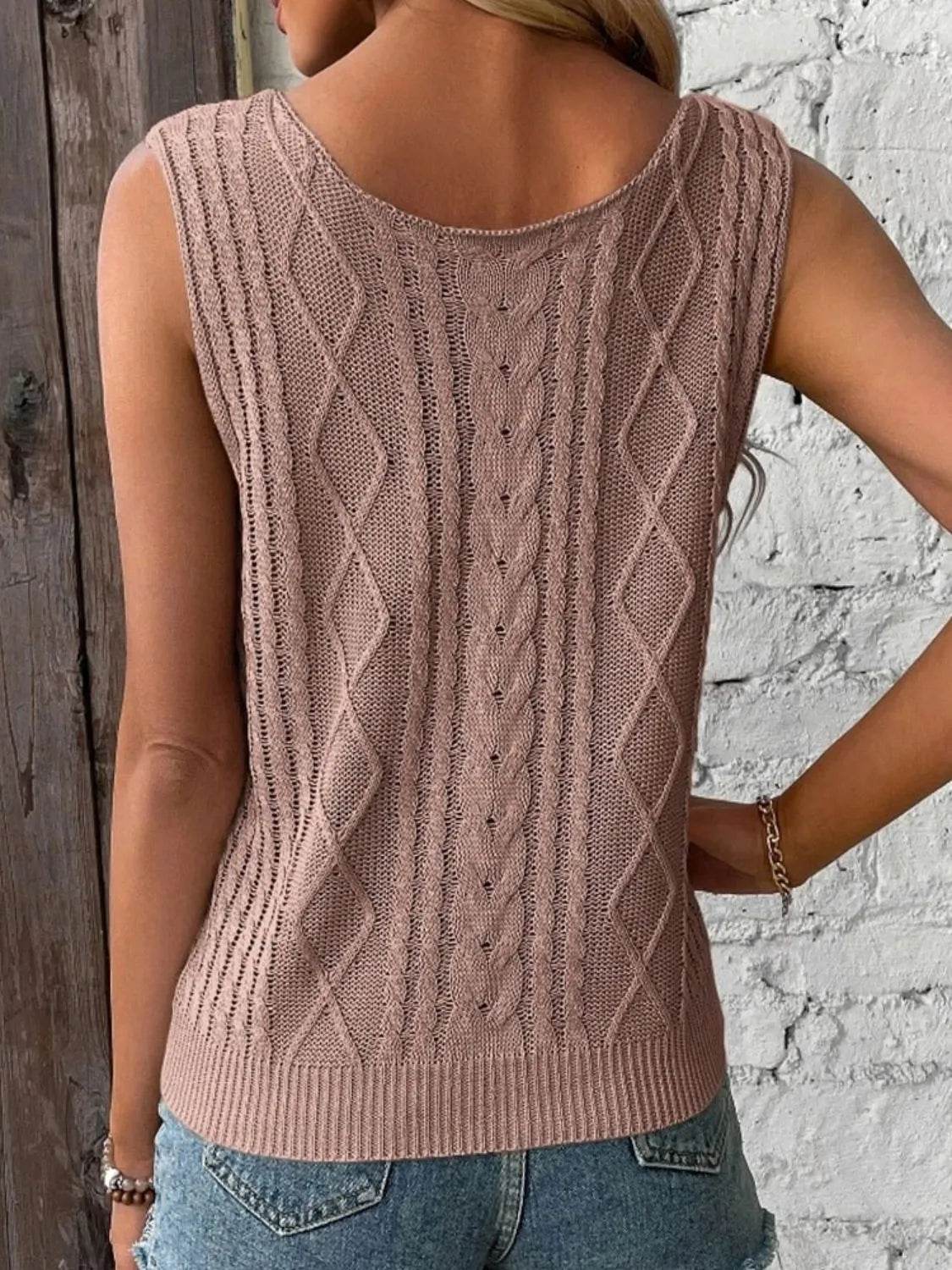 Cable-Knit V-Neck Sweater Vest - Bona Fide Fashion
