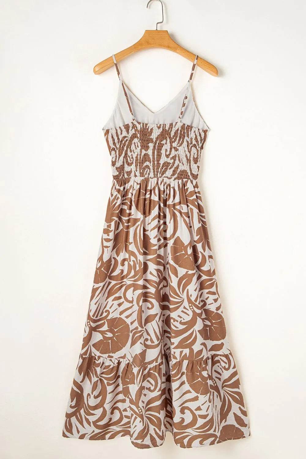 Floral Shirred High Waist Spaghetti Straps Dress - Bona Fide Fashion