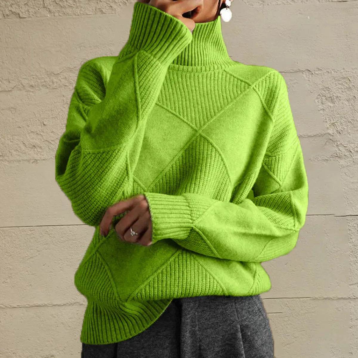 Geometric Turtleneck Long Sleeve Sweater - Bona Fide Fashion