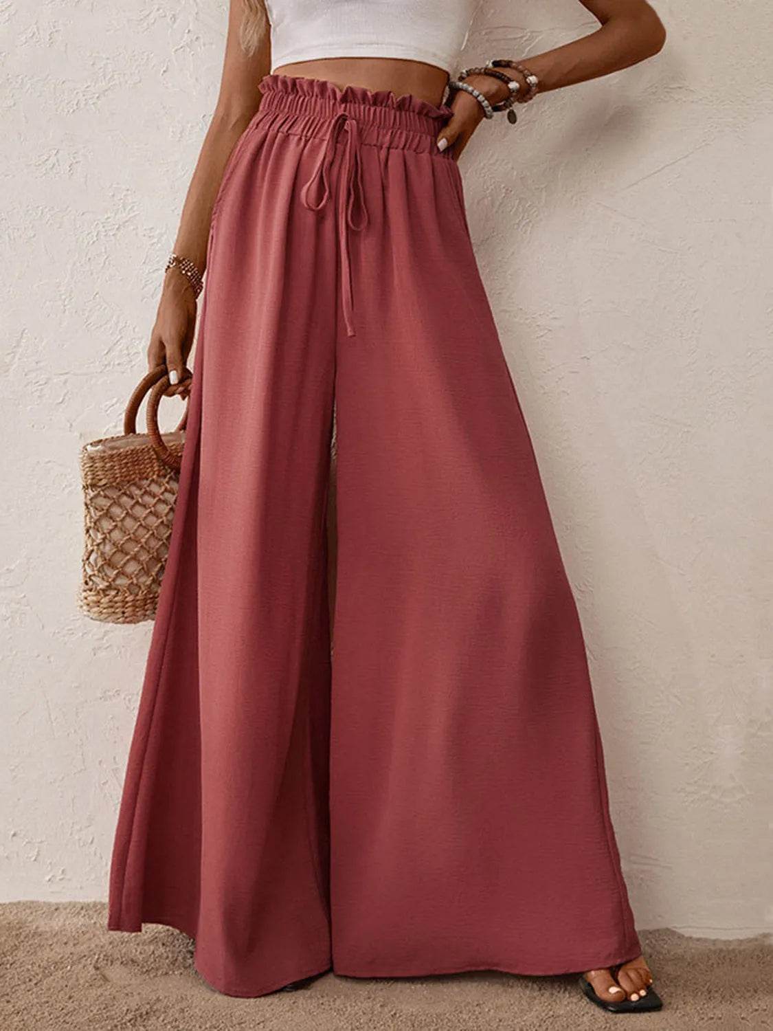 Perfee Frill Tied Wide Leg Pants - Bona Fide Fashion