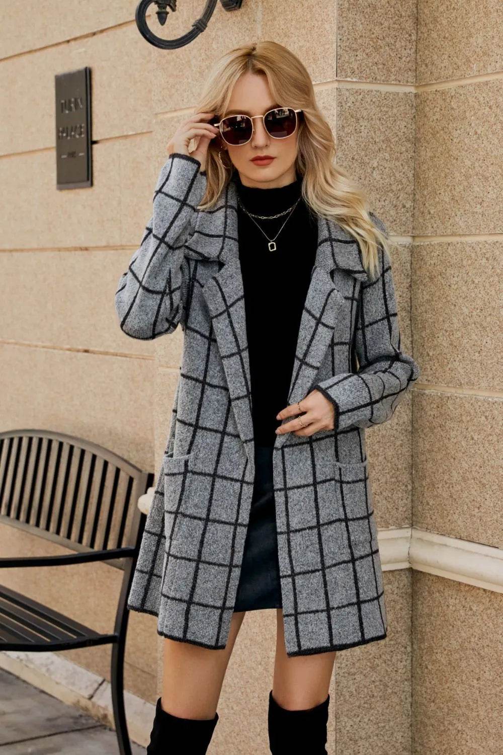 Printed Open Front Lapel Collar Cardigan with Pockets - Bona Fide Fashion