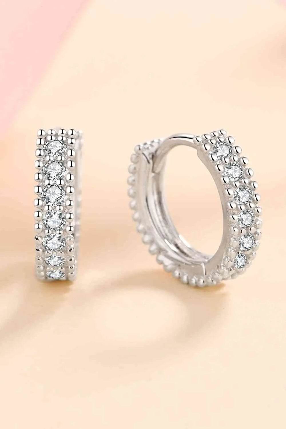 925 Sterling Silver Inlaid Moissanite Huggie Earrings - Bona Fide Fashion