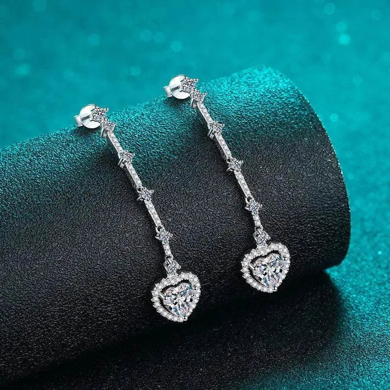 2 Carat Moissanite Zircon 925 Sterling Silver Heart Earrings - Bona Fide Fashion